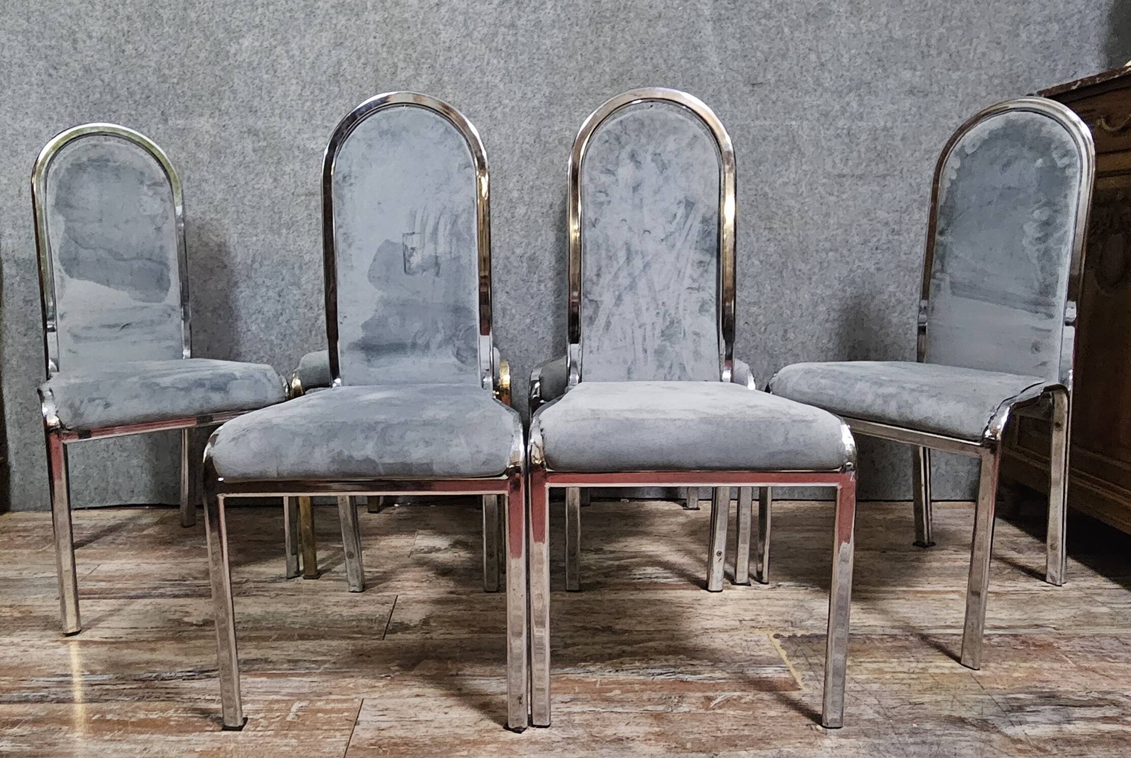 Set of 6 vintage design chairs – chrome metal & velvet