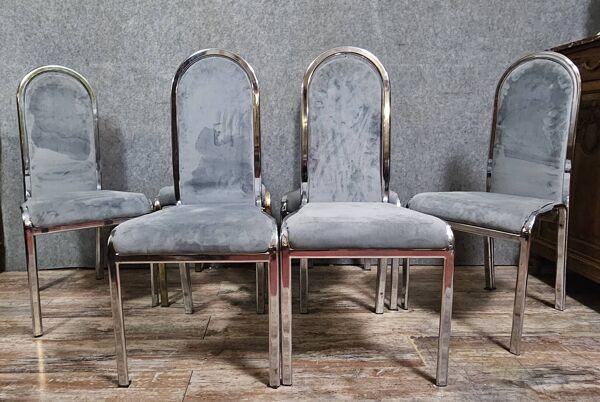 Série de 6 chaises design vintage – métal chromé \& velours