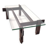 Walnut Coffee Table with Rectangular Glass Top Attributed to Ico Parisi, Italy