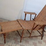 Chaise longue transat en rotin et cannage 1900