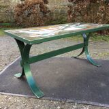 Vintage ceramic coffee table Vallauris spirit with metal x base