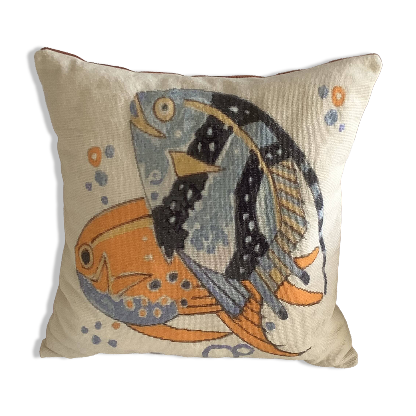 Cushion in fine tapestry, after Mathurin Meheut, West Coast decoration.