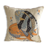 Coussin en tapisserie fine, d’après Mathurin Meheut, décoration côte Ouest.