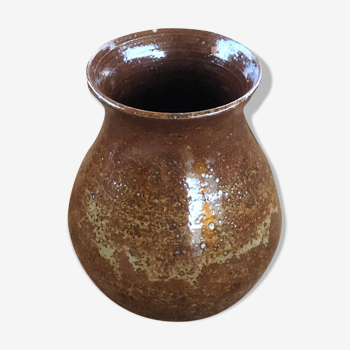 Small vintage vase in brown varnished sandstone