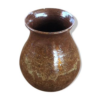 Vase vintage en grès vernis marron