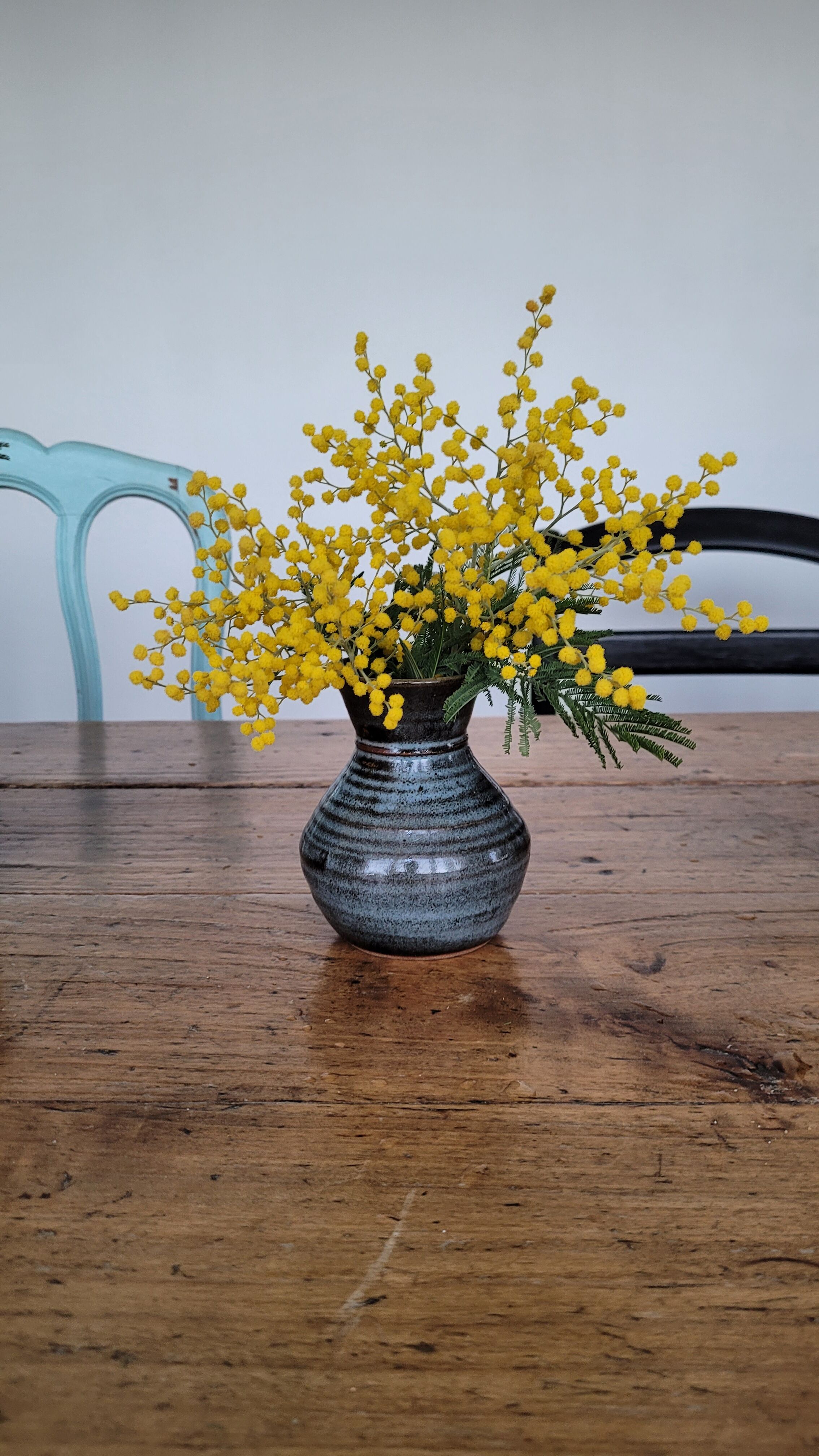 Small blue enamelled vase