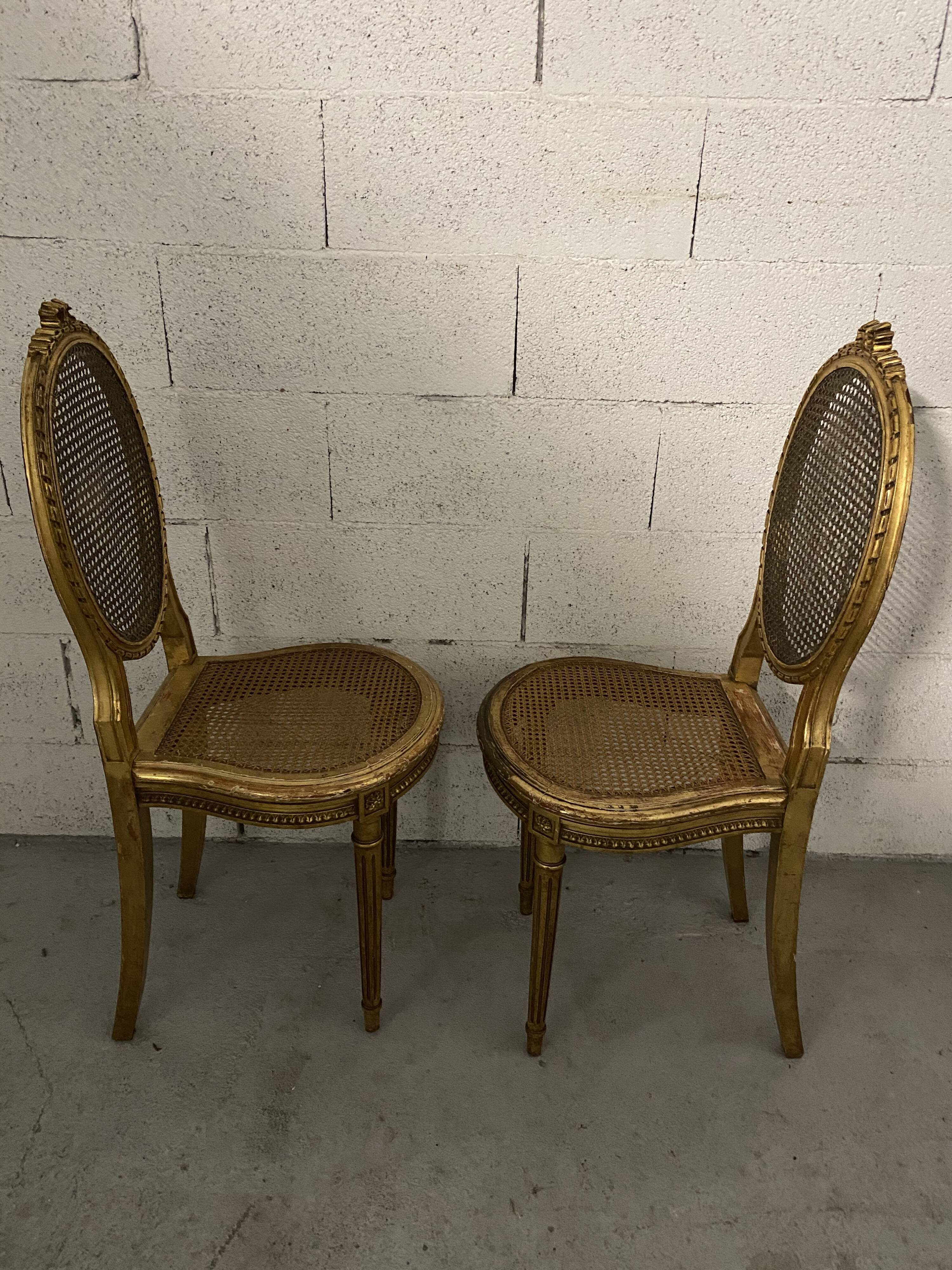 Pair of chairs Louis XVI gilded wood Masion Gouffé