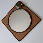 Vintage mirror in handwoven raffia Art Monique 1970s