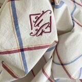Nappe ancienne écossaise monogrammée CG- Coton - 140x140 cm