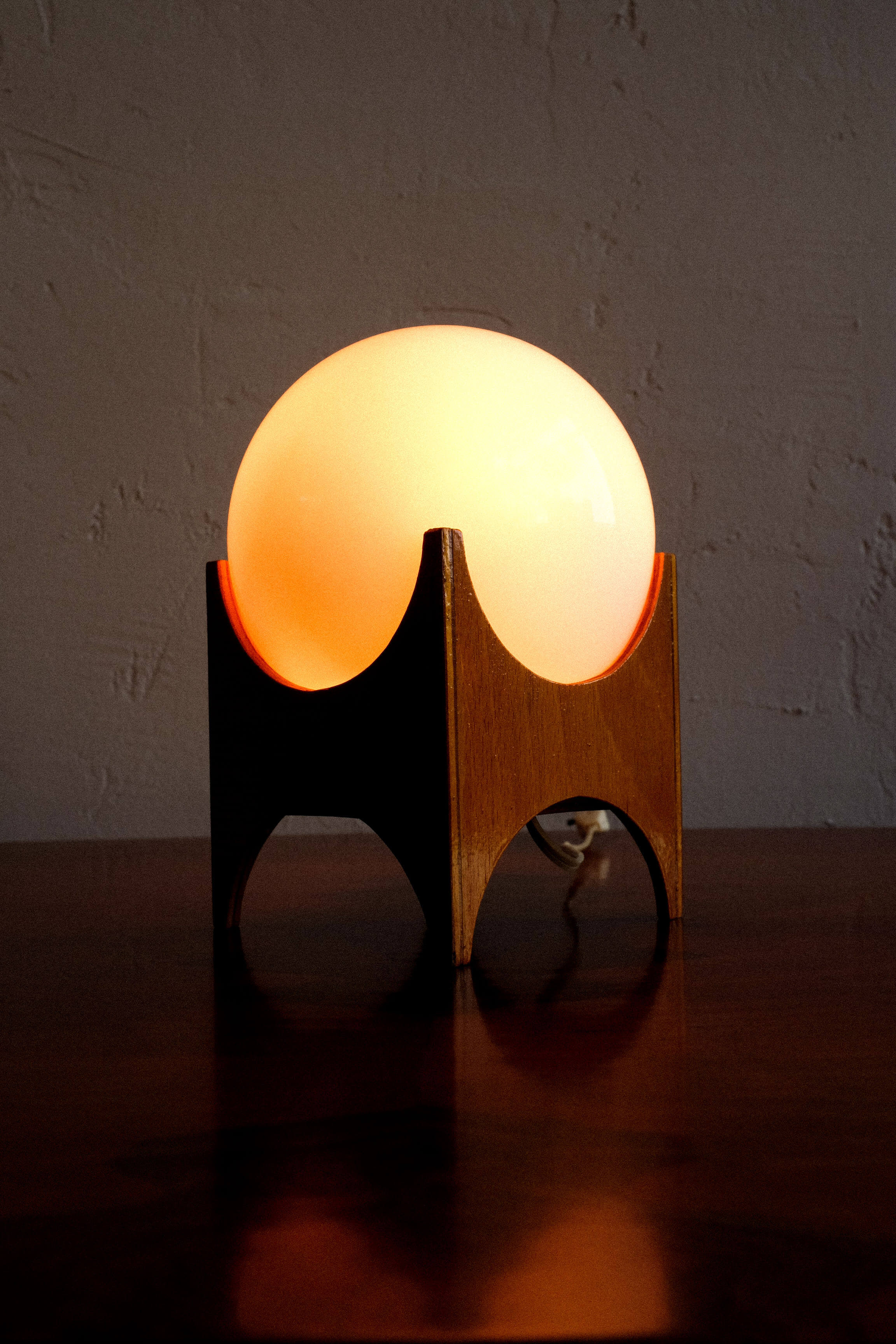 Small glass & wood table lamp, Czechoslovakia, 1960s