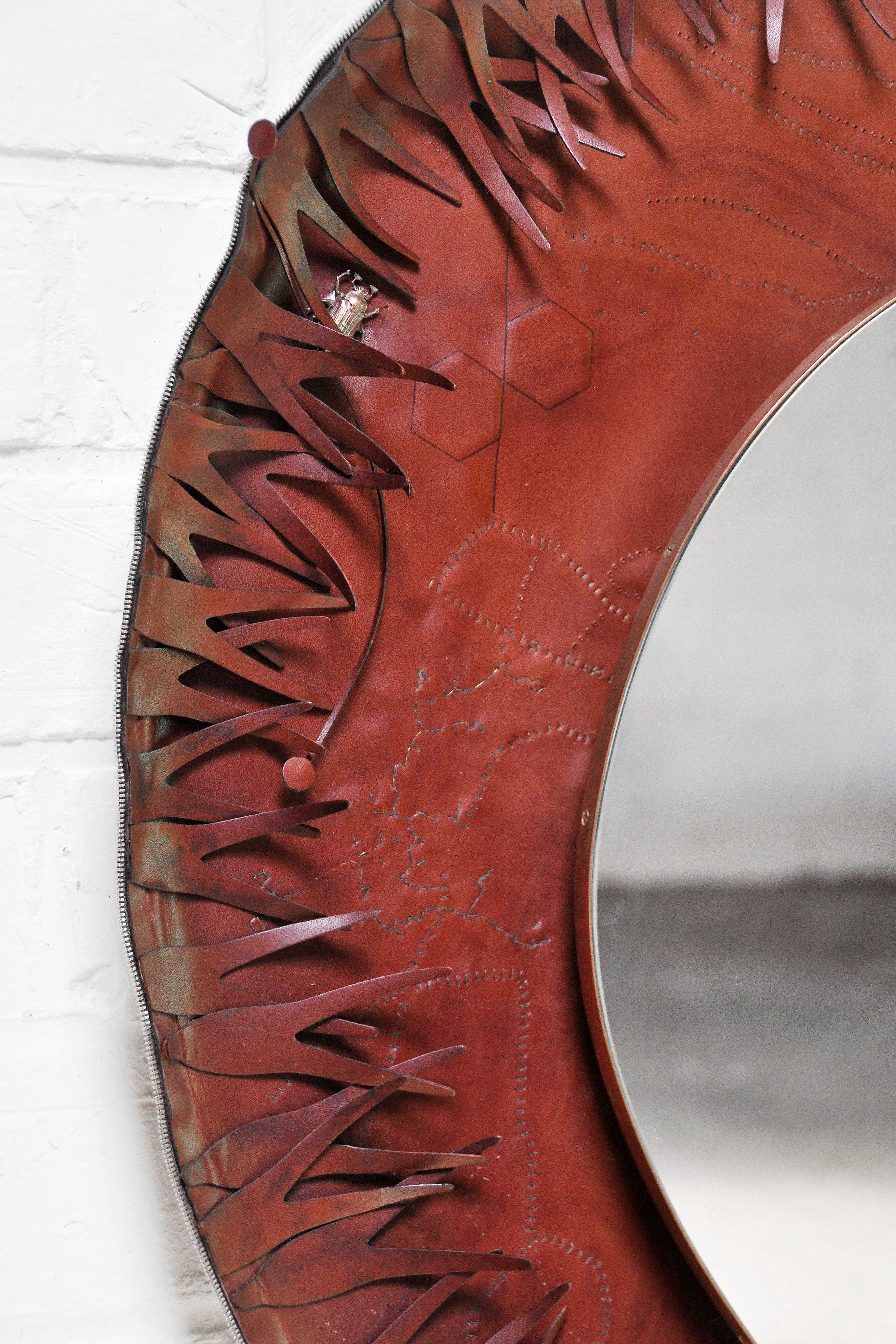 Sculptural Free Form Leather Mirror, France, 1990s