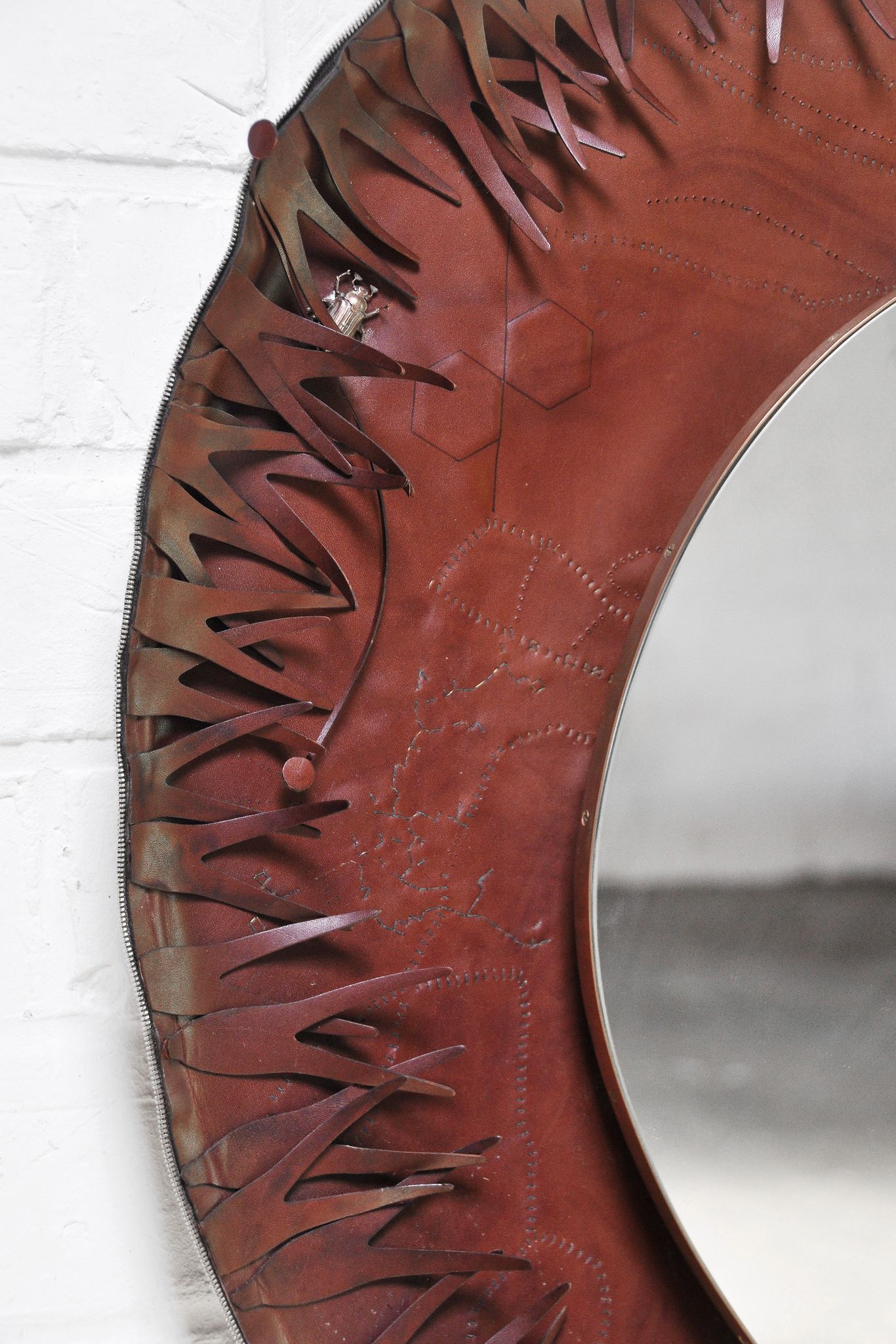 Sculptural Free Form Leather Mirror, France, 1990s