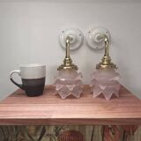 Pair of pink flower tulip wall lights