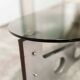Oval coffee table 1970 feet metal and wood smoked glass