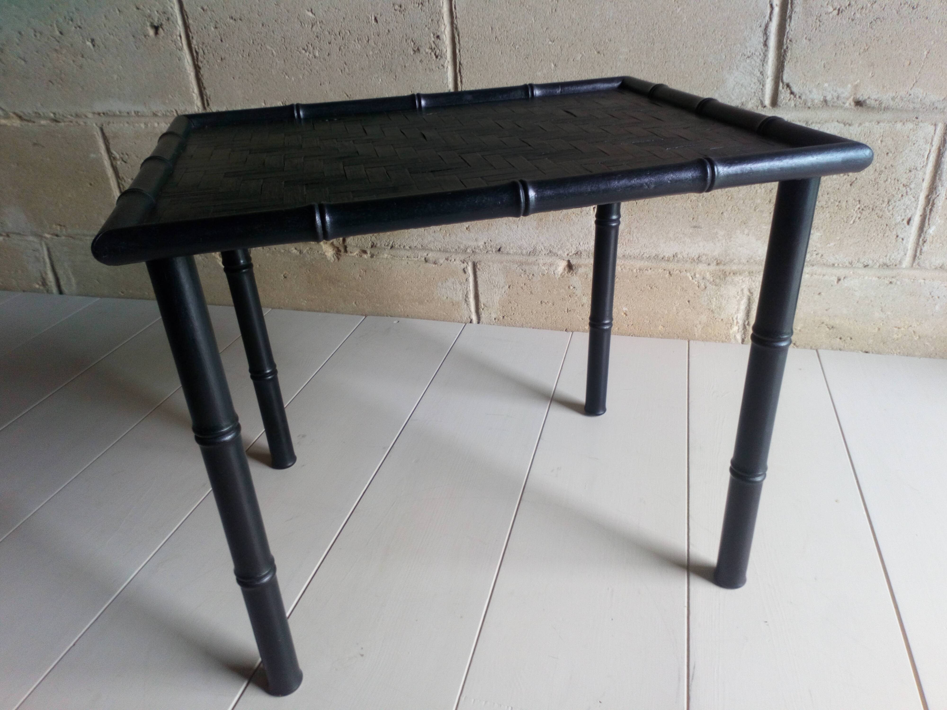 Black wood and bamboo side table