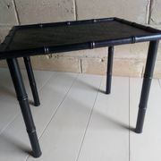 Black wood and bamboo side table