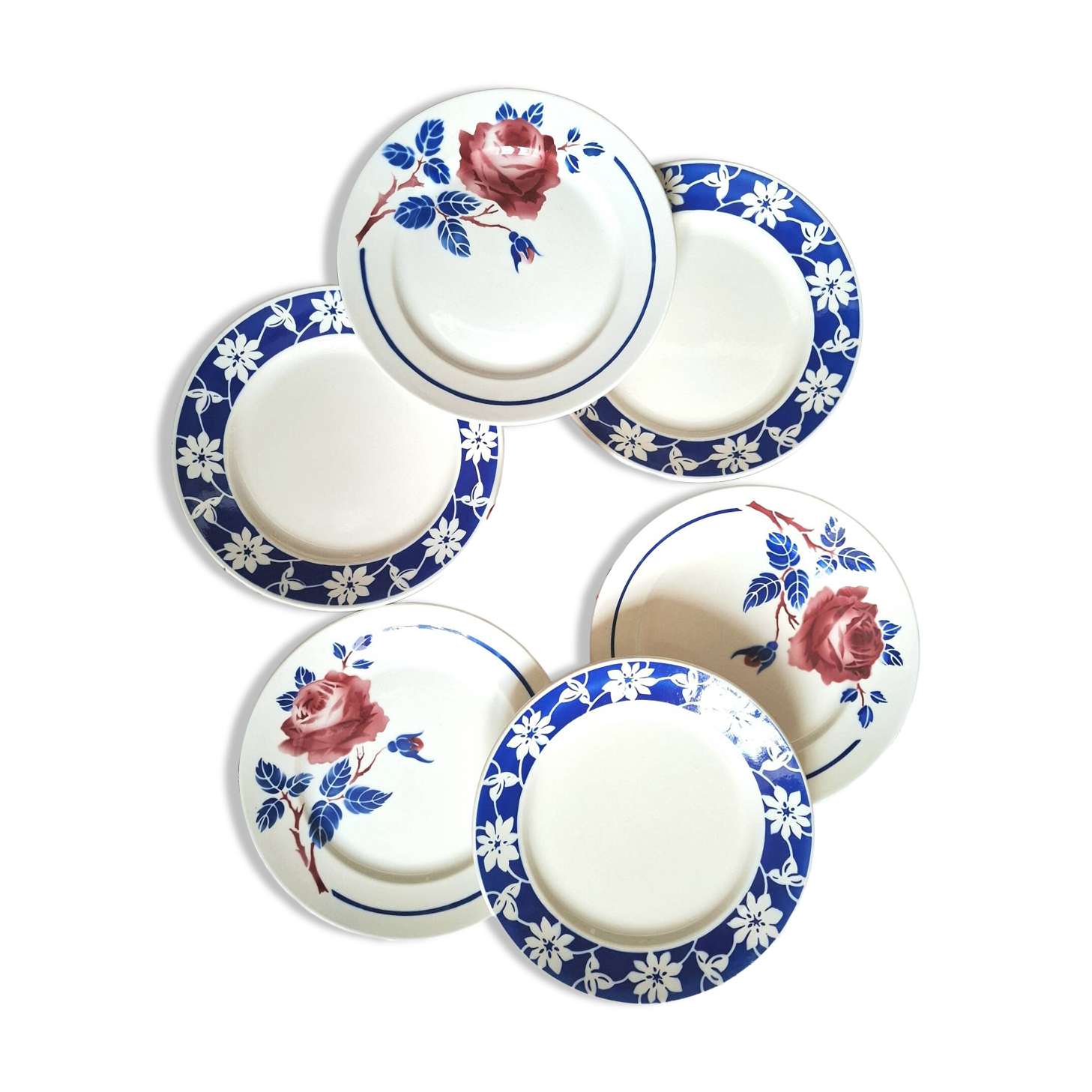 Old mismatched flat plates in earthenware