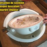 Meuble de salle de bain antique-art avec vasque basculante faïence fleurie
