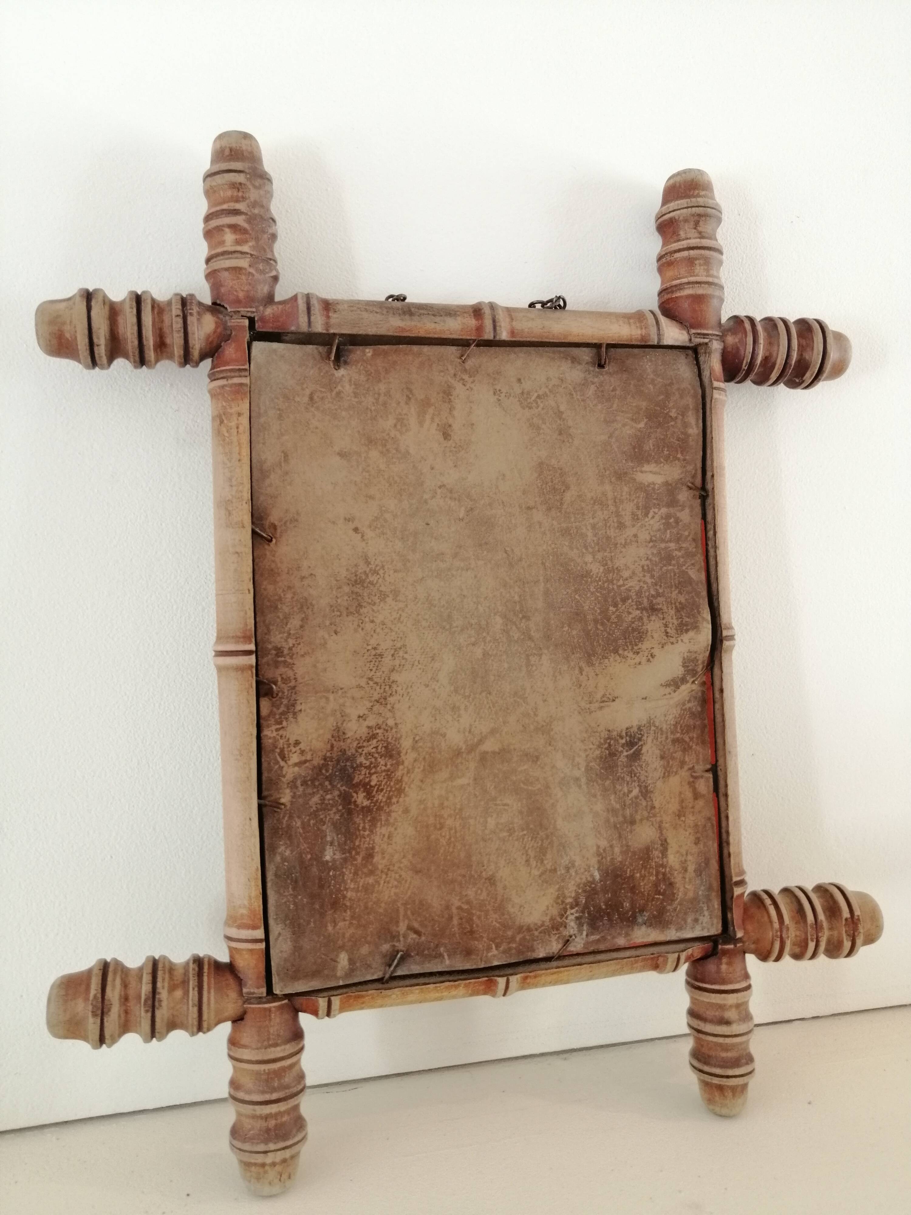Set of vintage wood mirrors bamboo effect