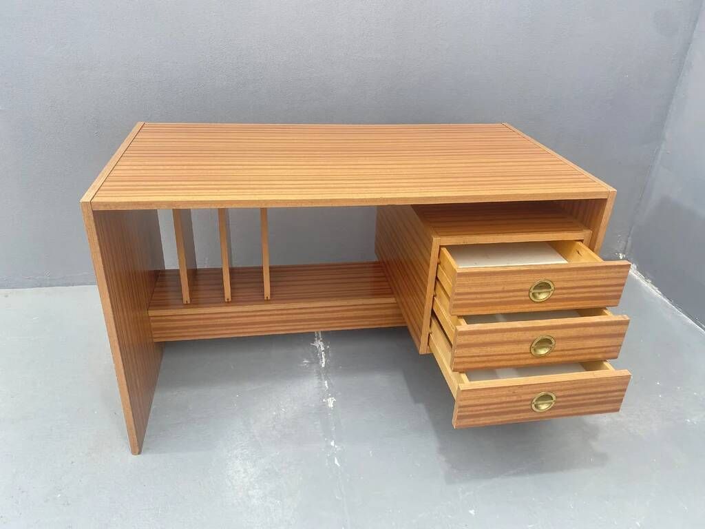 Writing desk, vintage wooden desk, 1980s, Czechoslovakia