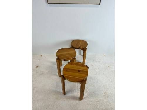 Set of three solid pine stools, 1970s.