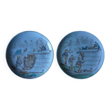 Pair of old plates Terre de Fer / Creil and Montereau, musical subjects