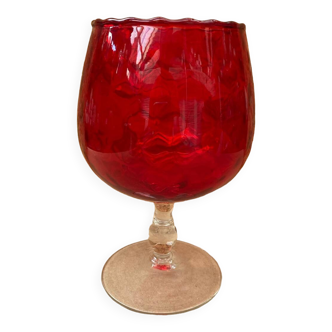 Antique empoli red & clear glass footed vase vintage