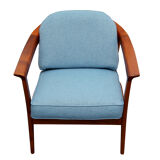 1960s armchair cherrywood in blue, Wilhelm Knoll