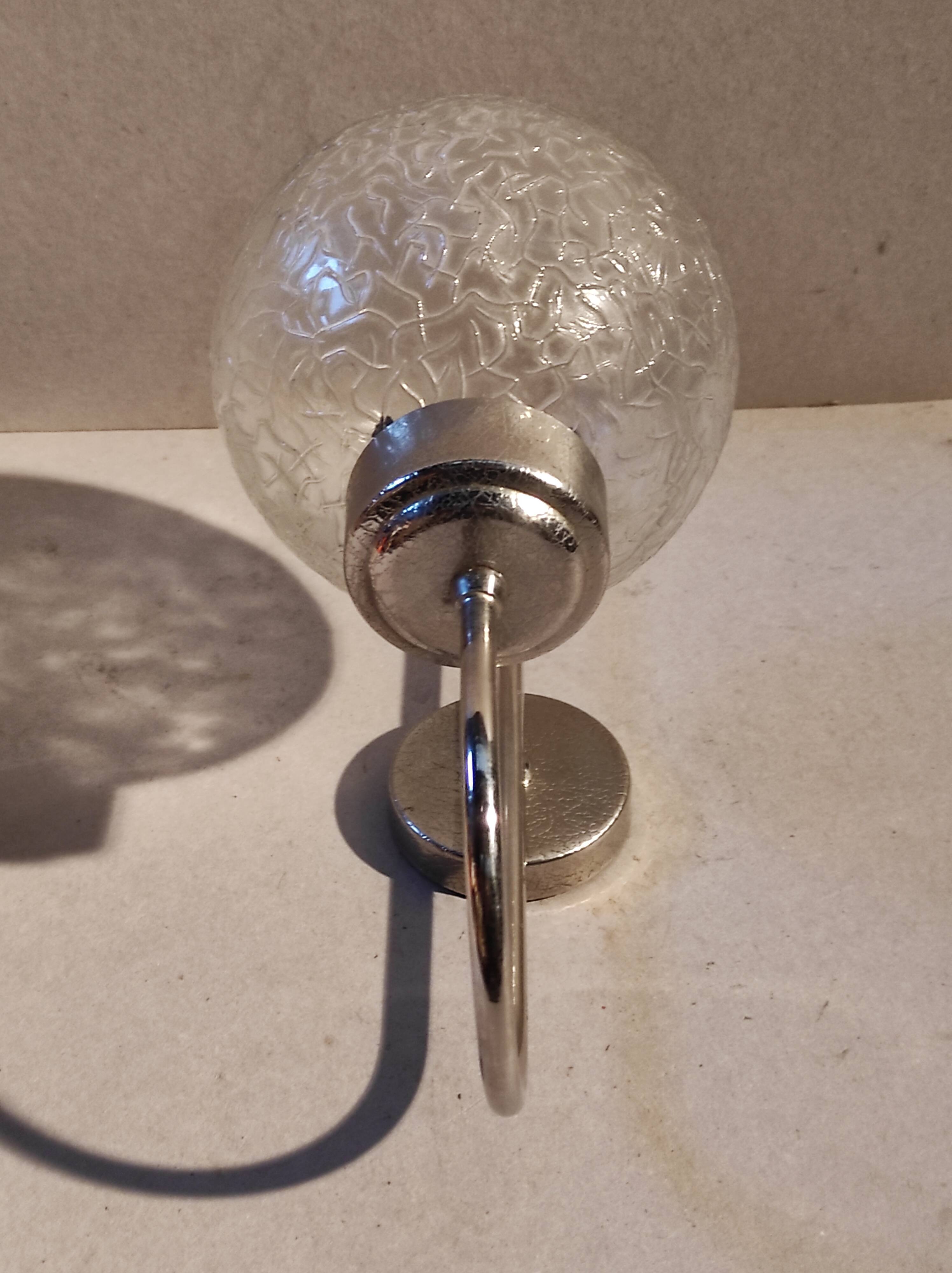 Stainless vintage design wall light  and 70s striated glass globe