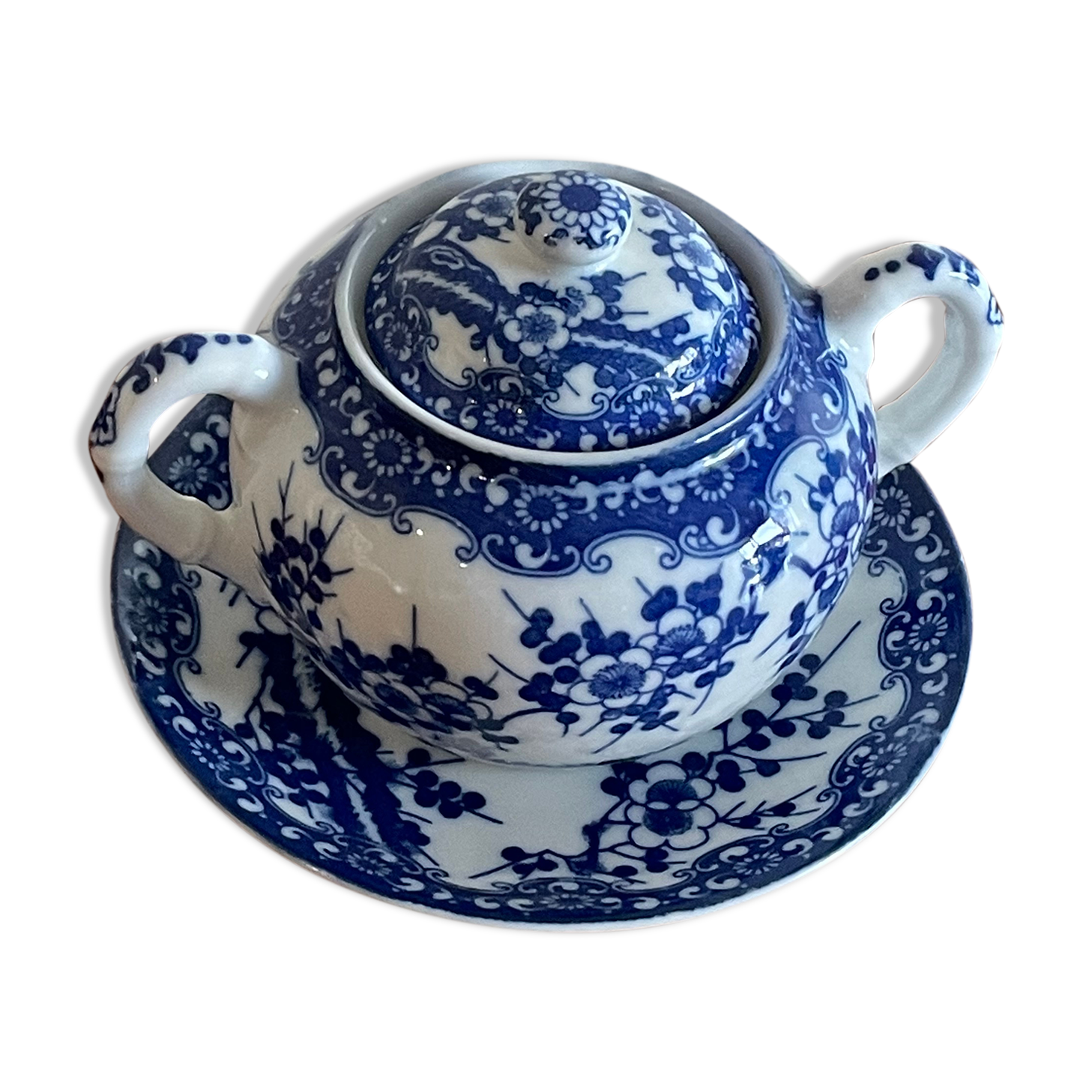 Sucrier japonisant bleu