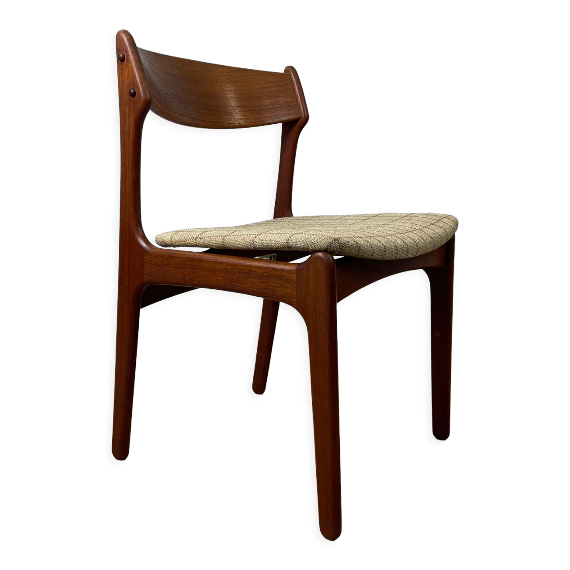 Vintage Scandinavian chair by Erik Buch for O.D. Møbler, in teak and plaid fabric, 60s