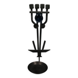 Vintage wall candle holder in wrought iron and hard pressed blue glass.