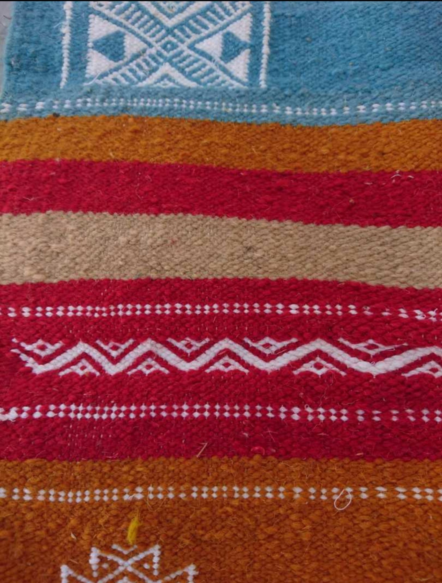 Kilim bleu orange rouge multicolore fait à la main 110x60cm