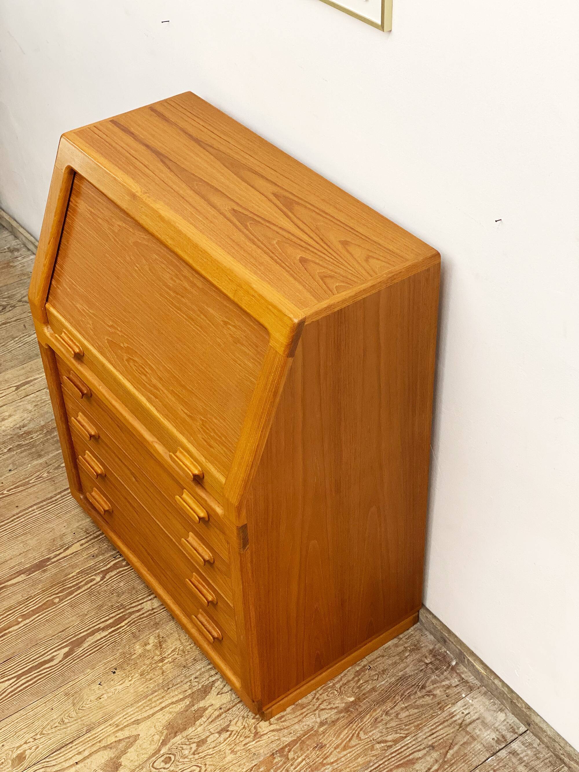 Danish Mid Century Teak Writing Cabinet, Bureau or Secretary Desk with roll top, 1960s