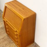 Danish Mid Century Teak Writing Cabinet, Bureau or Secretary Desk with roll top, 1960s