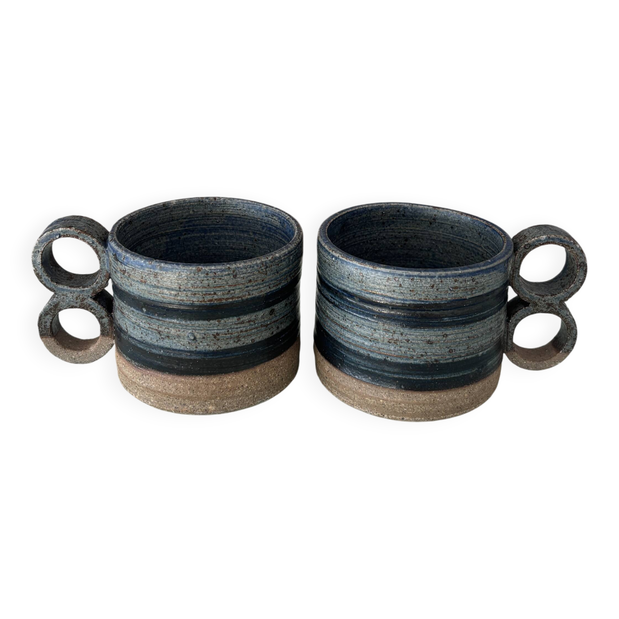Pair of Vintage Danish Studio Pottery Mugs – Denmark Stoneware Cups – Blue