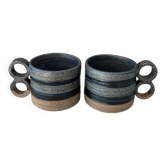 Paire de tasses en céramique danoise vintage – Tasses en grès du Danemark – Bleues