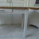 Farm table, leg and belt patinated pearl gray, waxed top medium oak.