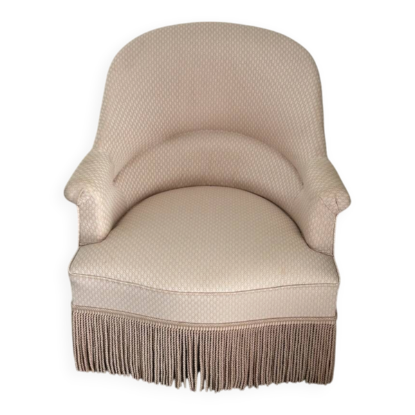 Fauteuil crapaud rose motifs et franges