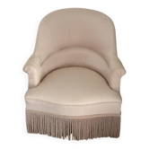 Fauteuil crapaud rose motifs et franges