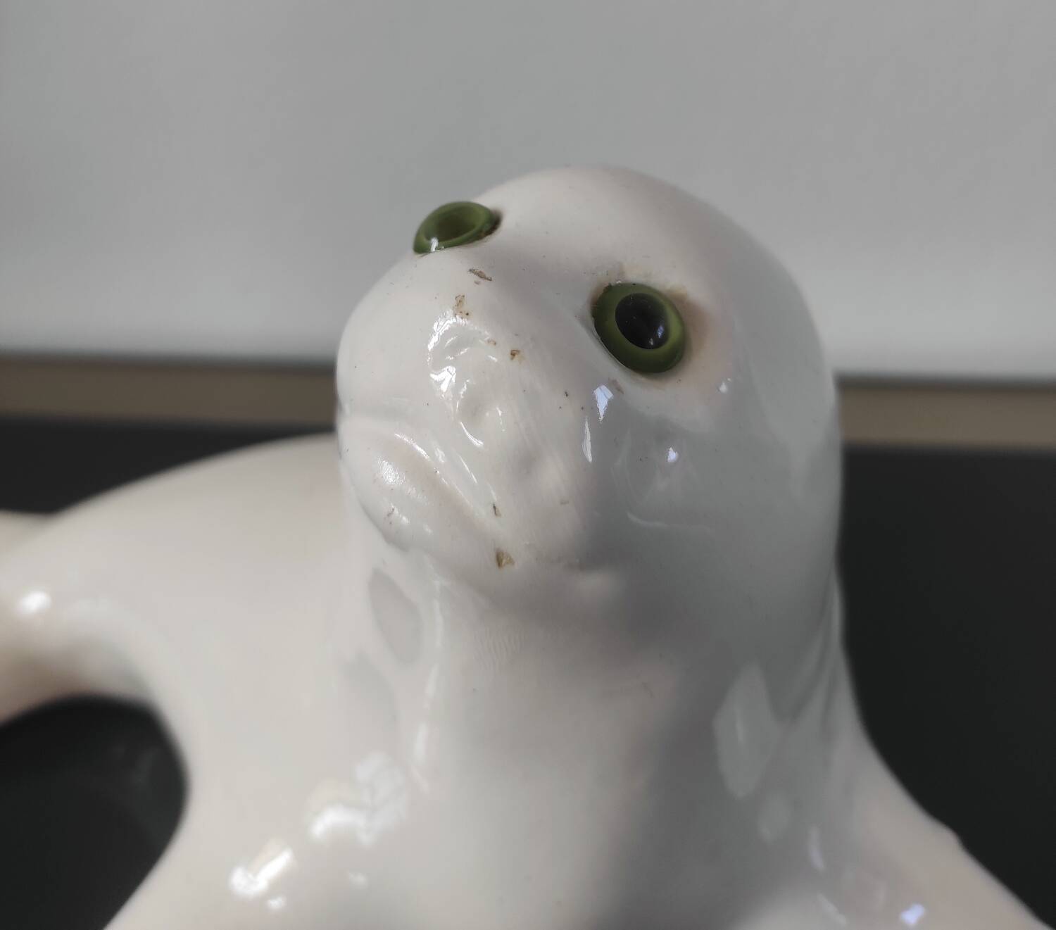 Ceramic glazed "blanchon" seal statuette from Alcobaça – Portugal