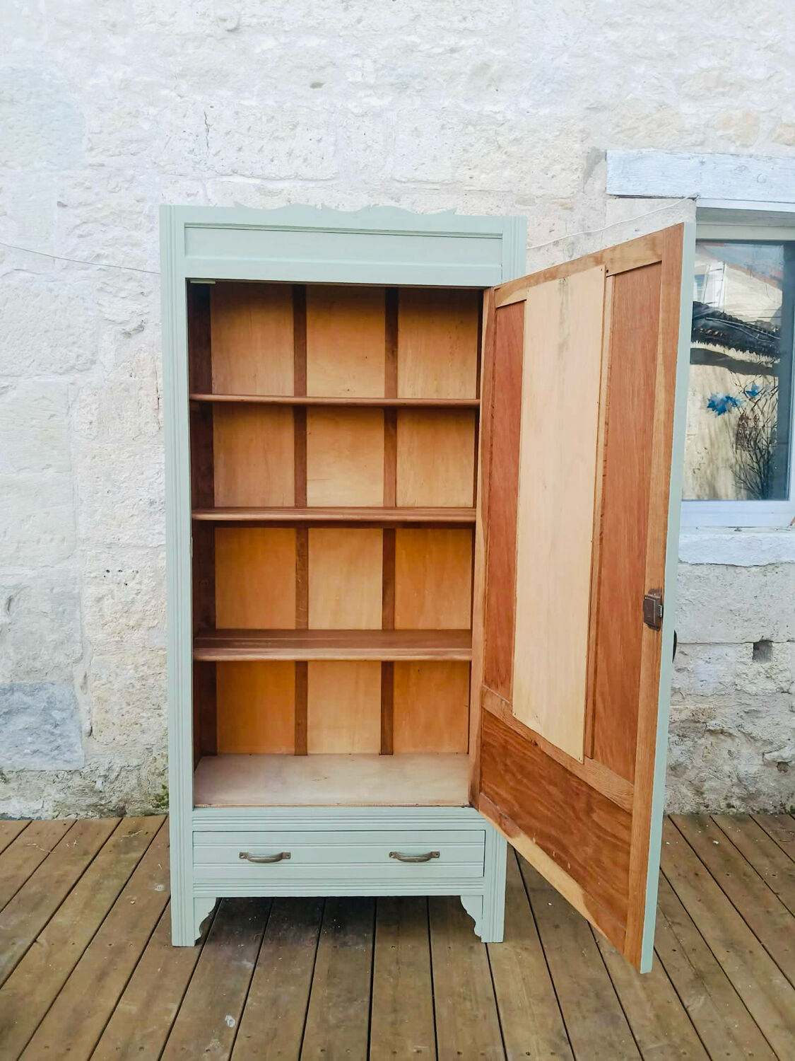 Art Deco sage green bonnetière wardrobe