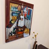 Mid-Century Modern Swedish "The Store" Vintage Figurative Oil Painting, Framed