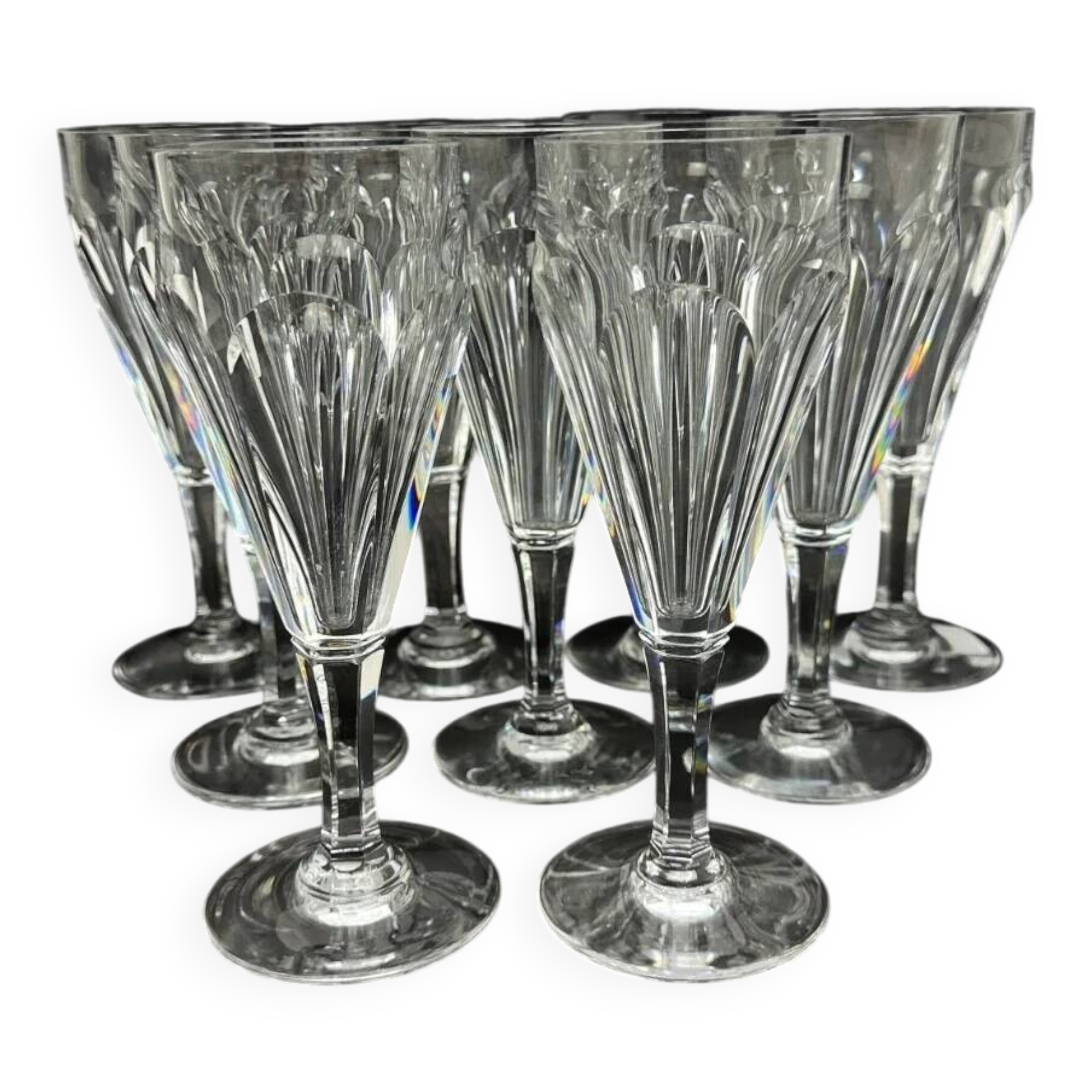 Baccarat, set of 9 champagne flutes model Duchesse de Dino