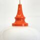 Space Age pendant lamp with milk glass ball and orange accents