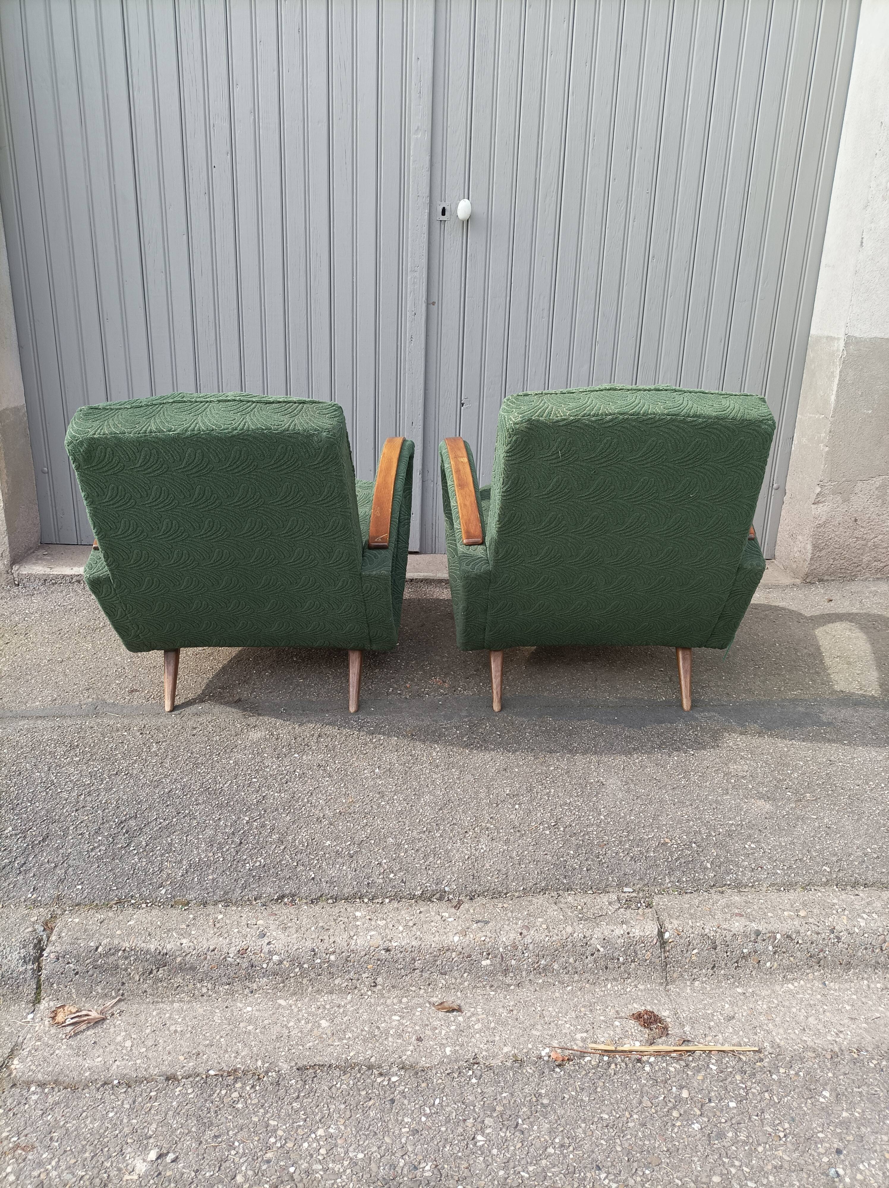 Pair of vintage armchairs green fabric