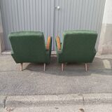 Pair of vintage armchairs green fabric