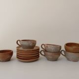 Stoneware coffee service, cups and saucers