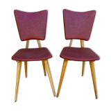 Pair of wooden chairs and red skai, 50s