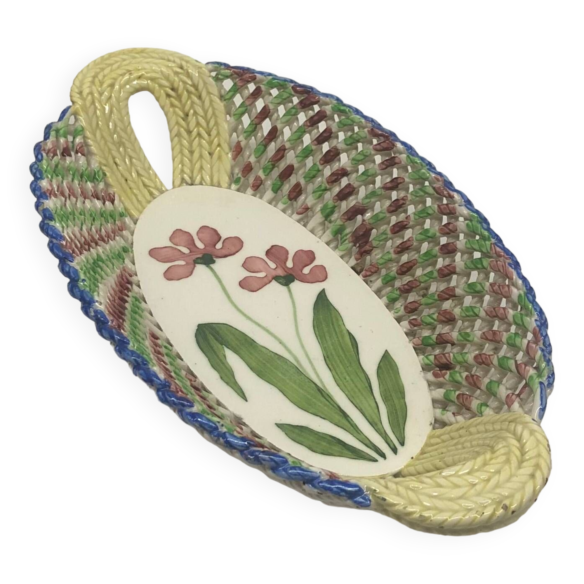 Vintage Spanish ceramic basket dish